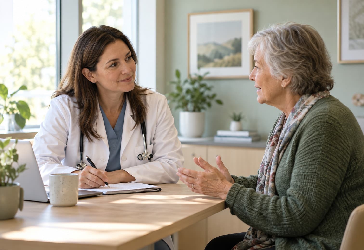 Doctor warmly talking with a patient during a consultation at Docavia