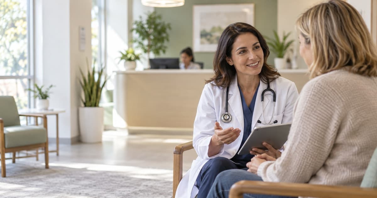Docavia physician speaking with a patient at the clinic